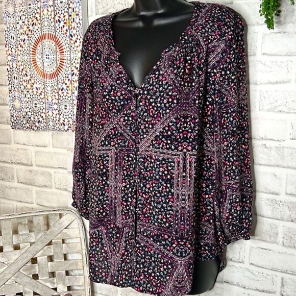 Daniel Rainn Boho Hippie Button Down Blouse Top Shirt Loose Oversized Size Small - Picture 3 of 6
